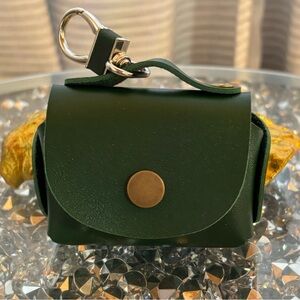 Green Leather Bag Charm / Keychain Pouch NWOT